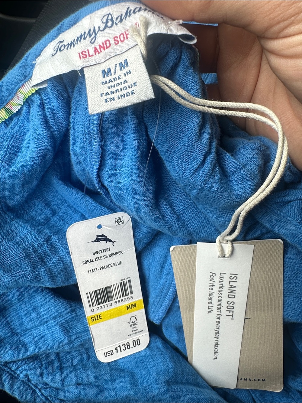 🆕 TOMMY BAHAMA Coral Isle Short-Sleeve Romper in Palace Blue Size medium - Picture 3 of 6